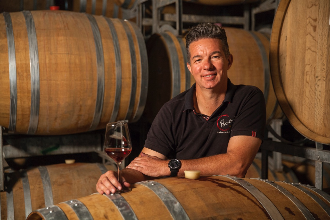 Max Petronio in the barrel room 